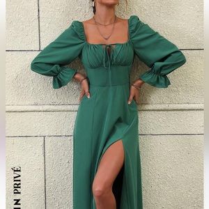 SHEIN Privé Tie Front Flare Sleeve Split Thigh Dress